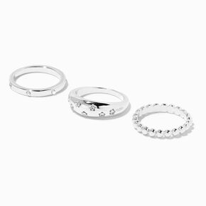 Silver Scattered Stone Ring Set - 3 Pack,