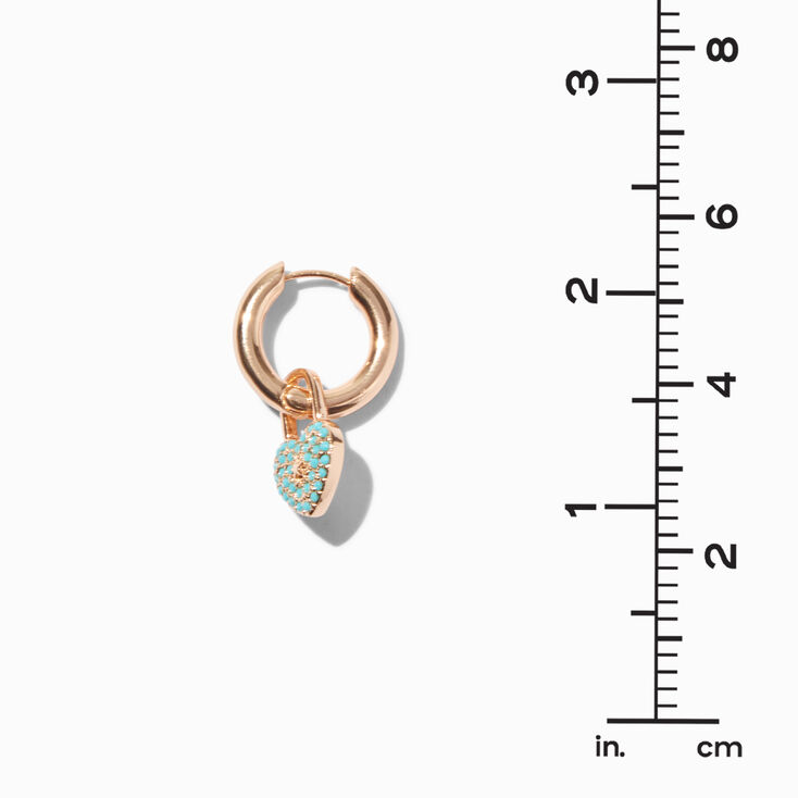 Turquoise Heart Lock Gold-tone Clicker Hoop Earrings,