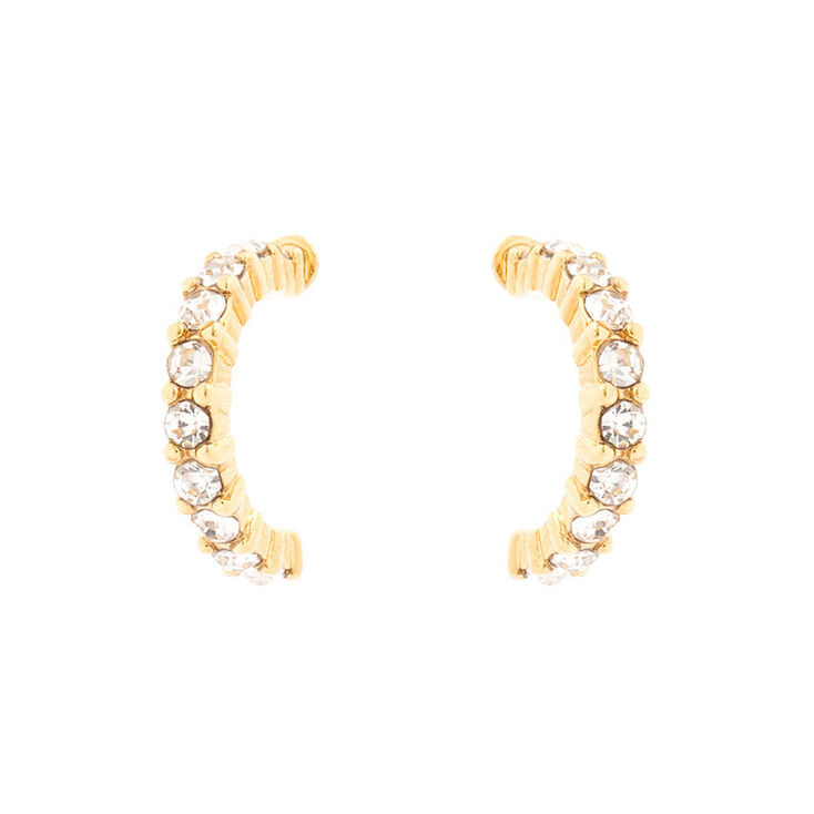 18kt Gold Plated Glass Stone Half Hoop Earrings,