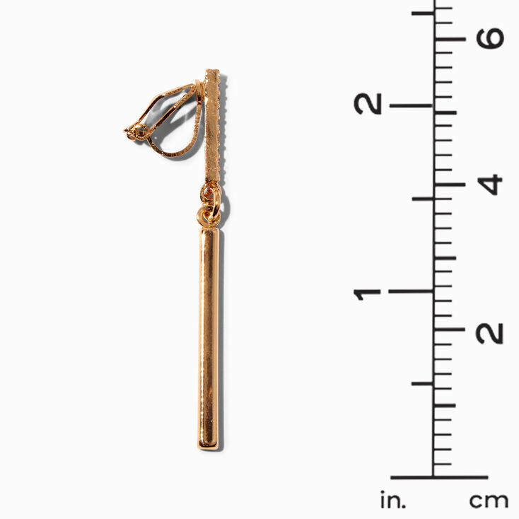 Gold 2&quot; Embellished Bar Clip-On Drop Earrings,