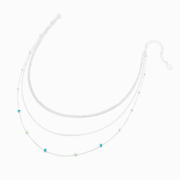 Silver Cool Color Beaded Multi-Strand Necklace,