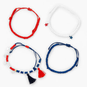 Patriotic Beaded &amp; Tassel Adjustable Bracelets - 4 Pack,