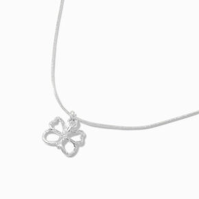 Textured Butterfly Silver-tone Pendant Necklace,