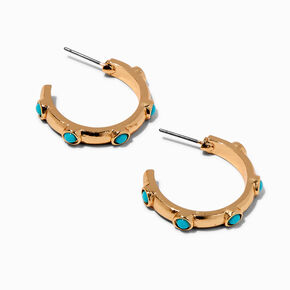 Turquoise Inset Gold-tone Hoop Earrings,
