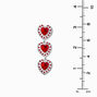 Red Rhinestone Triple Heart 2.5&quot; Linear Drop Earrings,