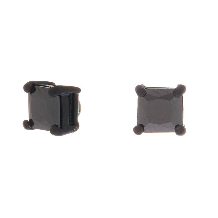 Black Cubic Zirconia Square Magnetic Stud Earrings - 5MM,