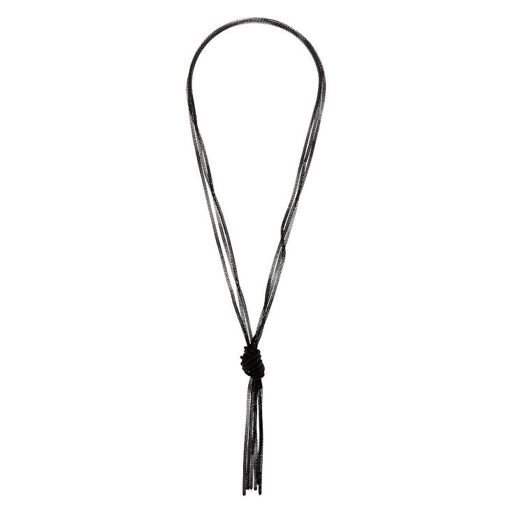 Mesh Long Y-Neck Pendant Necklace - Black,