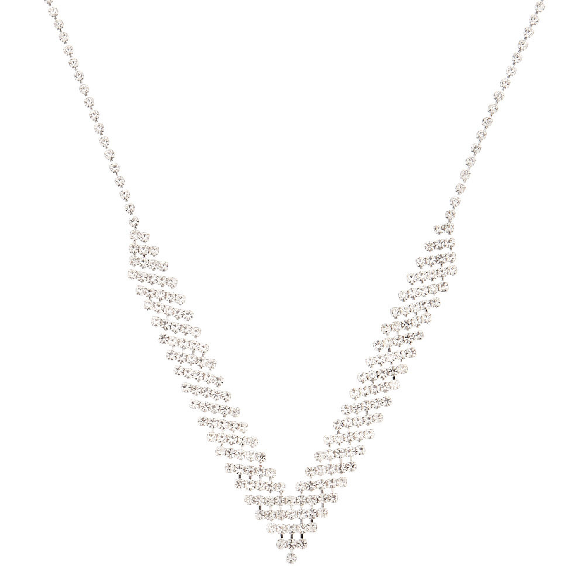 Silver Rhinestone Chevron Statement Necklace