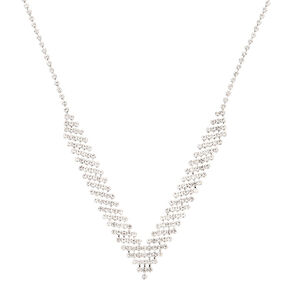 Silver Rhinestone Chevron Statement Necklace,