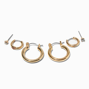 Gold-tone Tube Hoop Earrings Stack - 3 Pack,