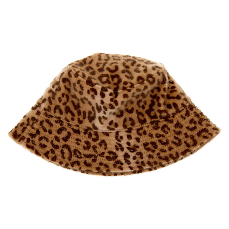 Fuzzy Leopard Print Bucket Hat,