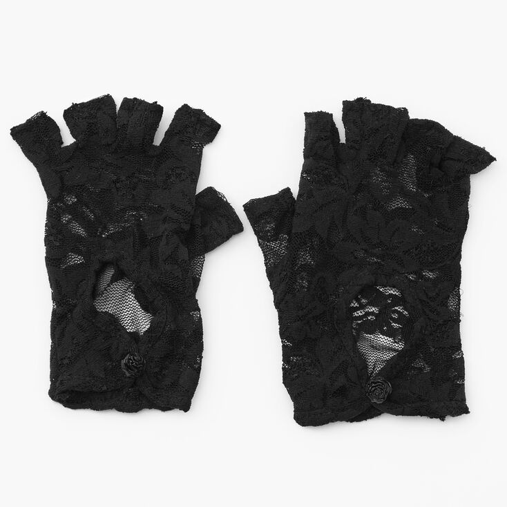 Lace Fingerless Gloves - Black,