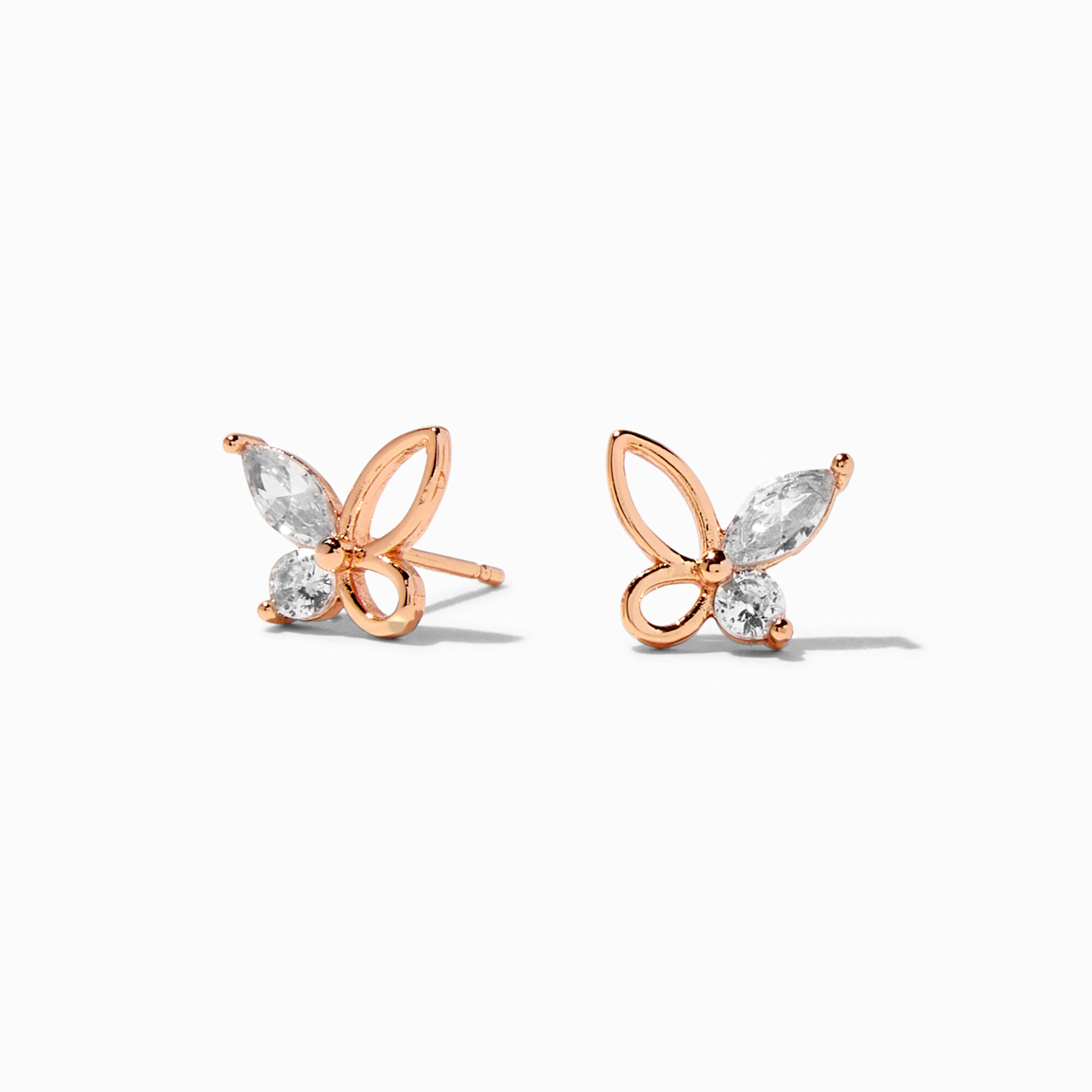 18K Rose Gold Plated Cubic Zirconia Butterfly Earrings Icing US