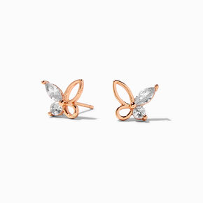 18K Rose Gold Plated Cubic Zirconia Butterfly Earrings,