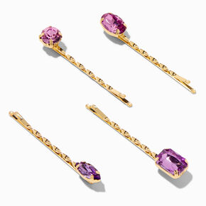 Purple Gemstone Gold Hair Pins - 4 Pack,
