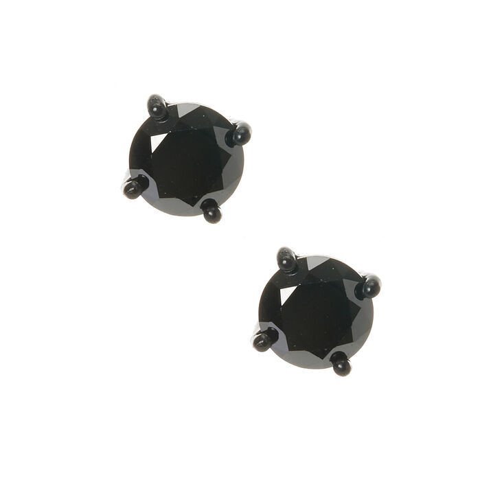 8MM Jet Black Cubic Zirconia Stud Earrings,