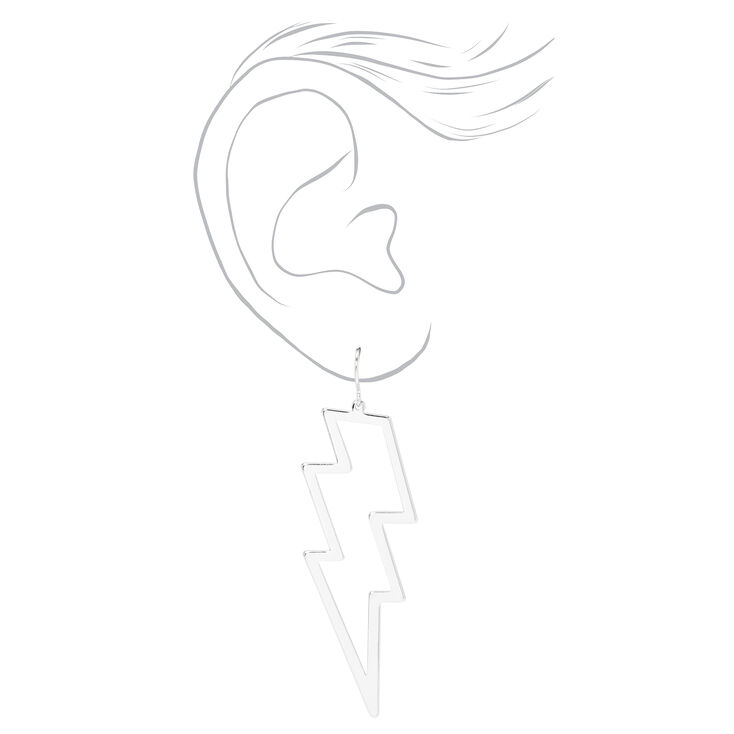 Silver Lightning Bolt Outline 2&quot; Drop Earrings,
