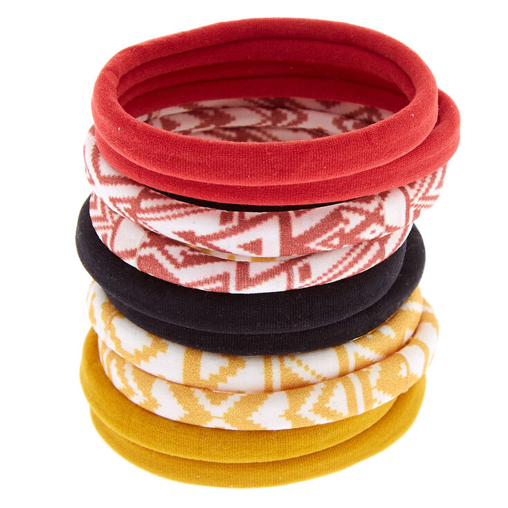 Aztec Print & Solid Hair Ties - Burgundy, 10 Pack,