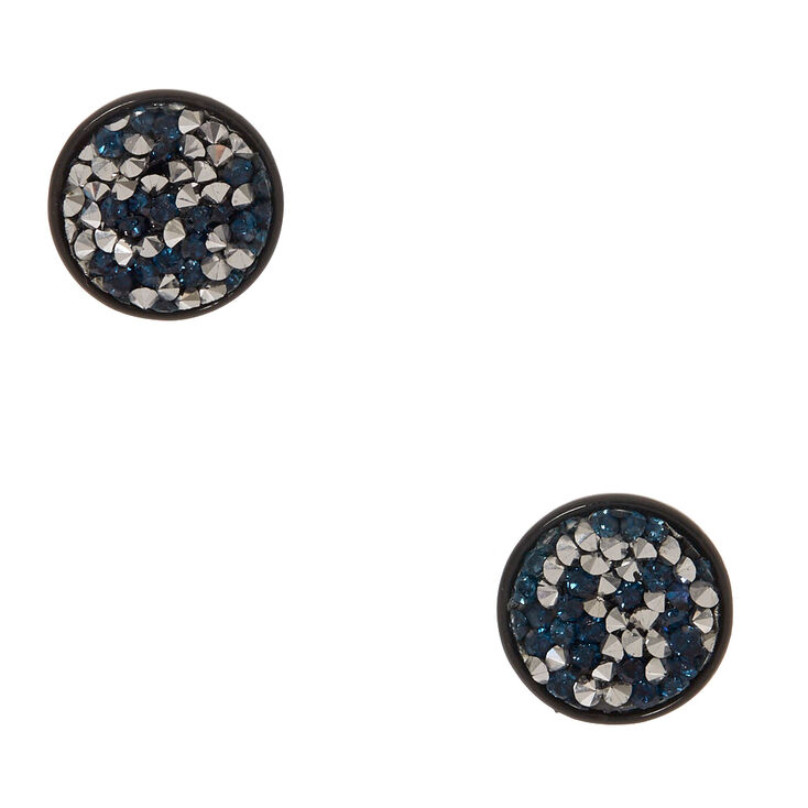 Silver & Blue Faux Druzy Stone Black Disc Earrings,