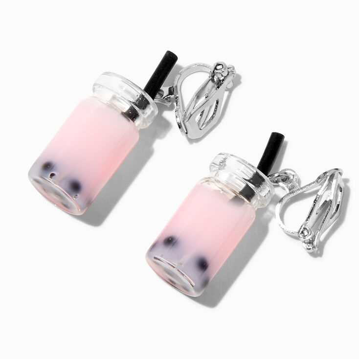 Pink 0.5&quot; Bubble Tea Clip-On Earrings,