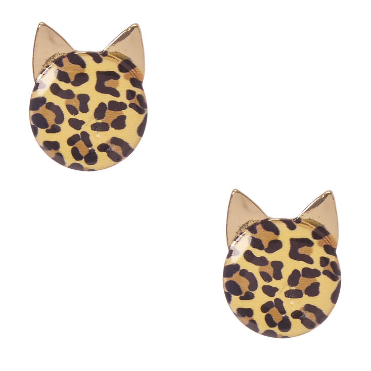 Leopard Print Cat Face Stud Earrings,