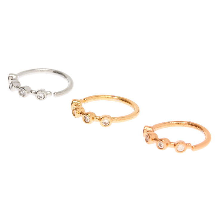 Mixed Metal 20G Crystal Cartilage Hoop Earrings - 3 Pack,
