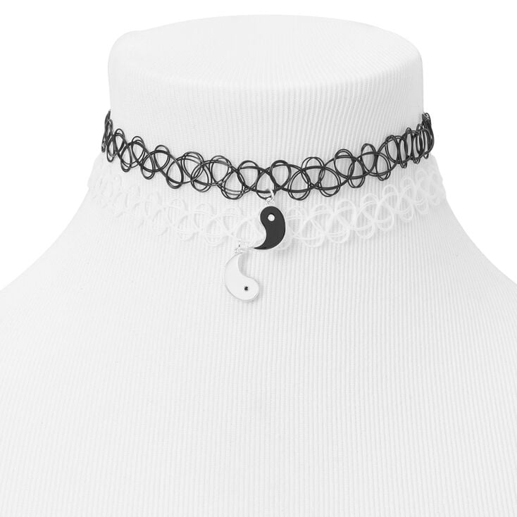 Best Friends Yin Yang Black &amp; White Tattoo Choker Necklaces - 2 Pack,
