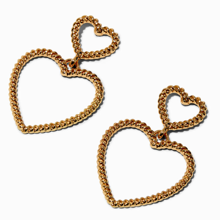 Gold-tone Twist Heart 2&#39;&#39; Drop Earrings,