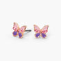 Pink &amp; Purple Embellished Butterfly Stud Earrings,
