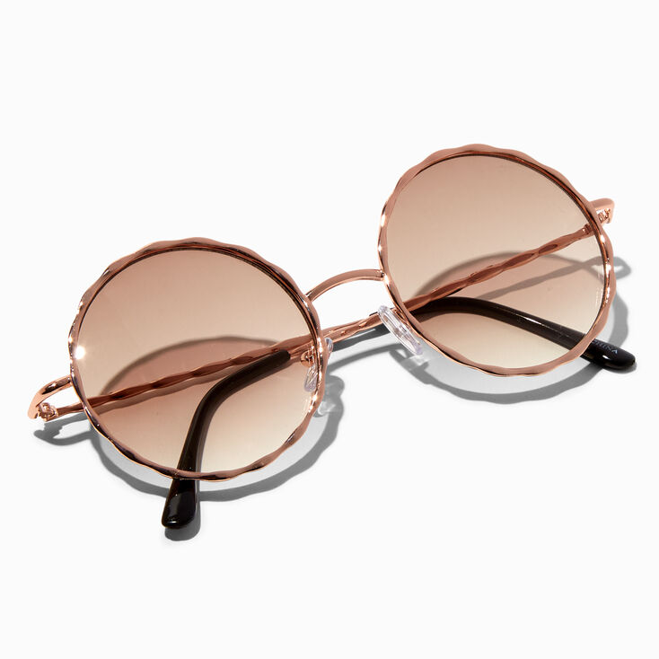 Rose Gold Beveled Edge Round Sunglasses,