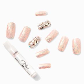 Extra Bling Long Square Vegan Faux Nail Set - 24 Pack,