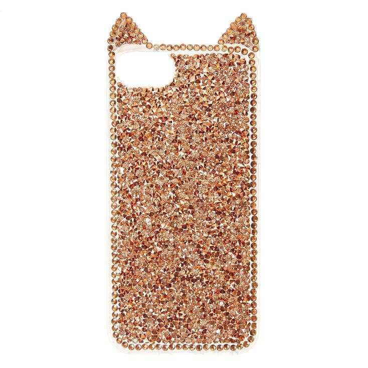 Rose Gold Crushed Crystal Cat Phone Case,