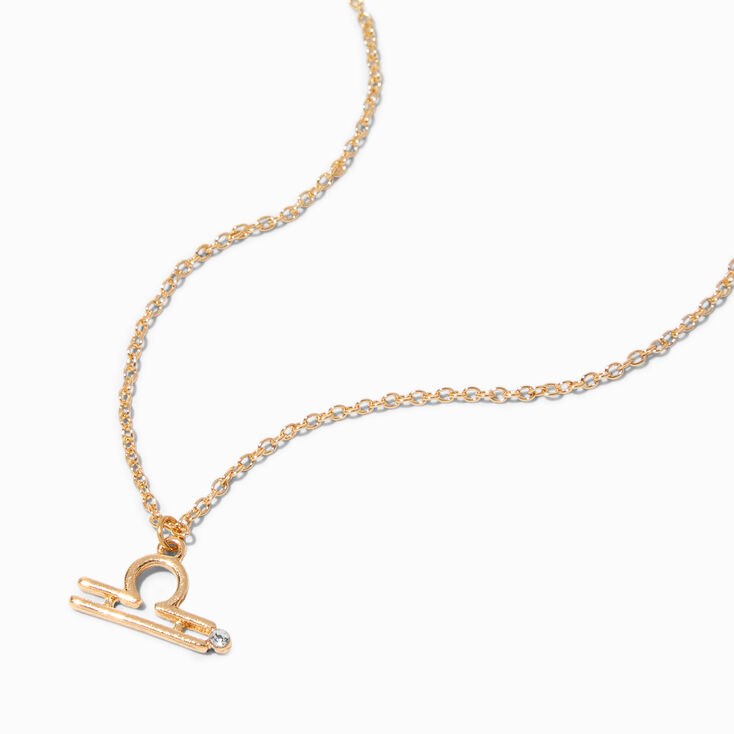 Gold Zodiac Symbol Pendant Necklace - Libra,