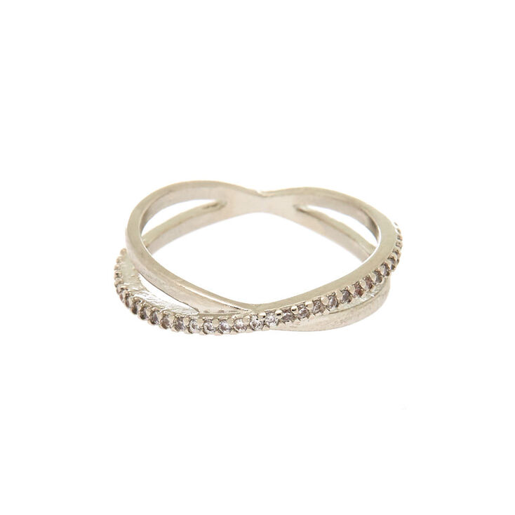 Silver Embellished Criss Cross Ring,