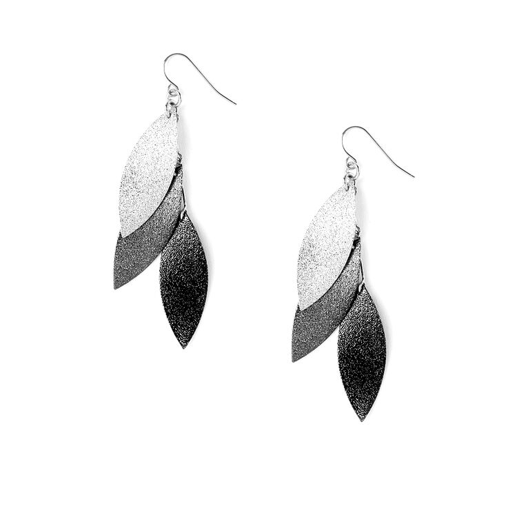 Brushed Metal Layered Leaves Drop Earrings,