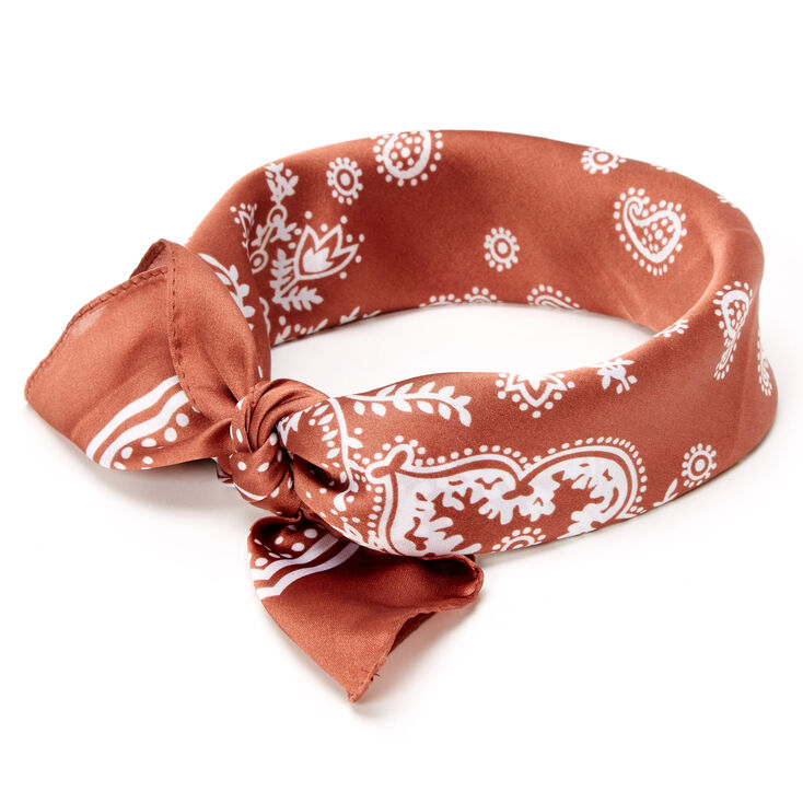 Silky Paisley Knotted Bandana Headwrap - Sienna,