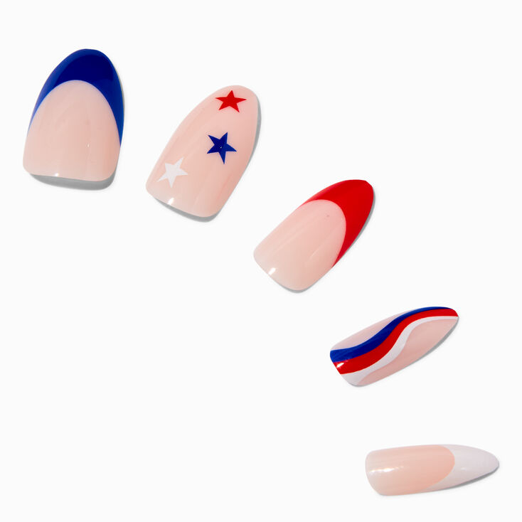 Stars, Stripes, &amp; Swirls Stiletto Press On Faux Nail Set - 24 Pack,