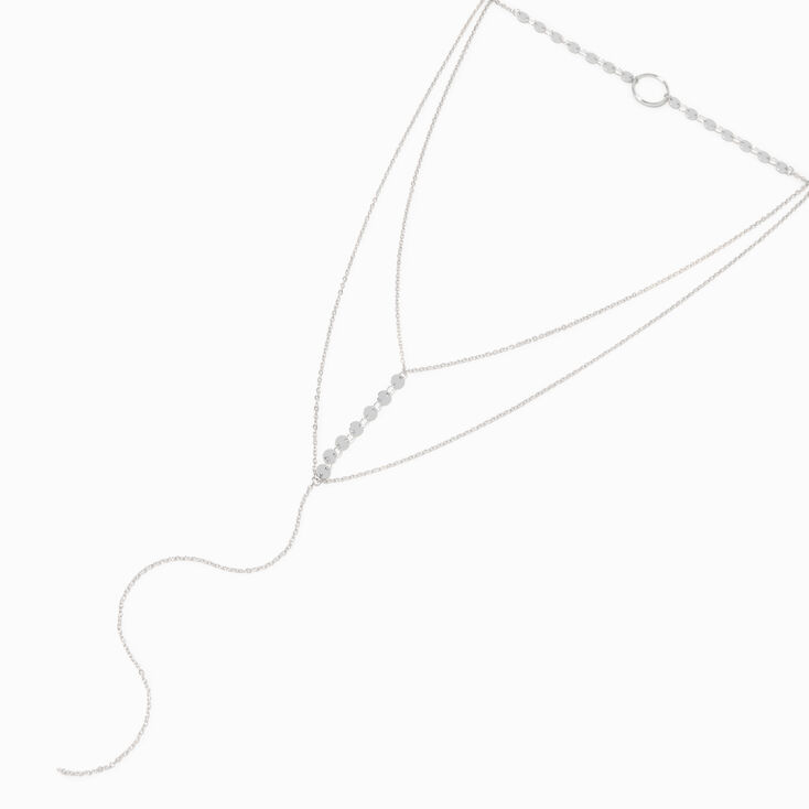 Silver O-Ring Y-Neck Multi-Strand Choker Necklace,