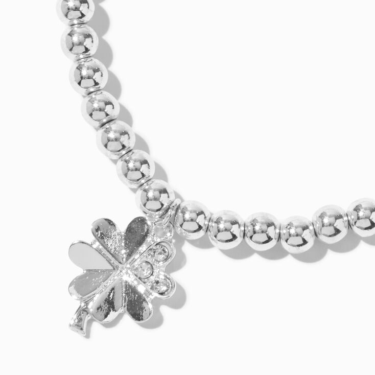 Silver-tone Crystal Clover Beaded Stretch Bracelet,