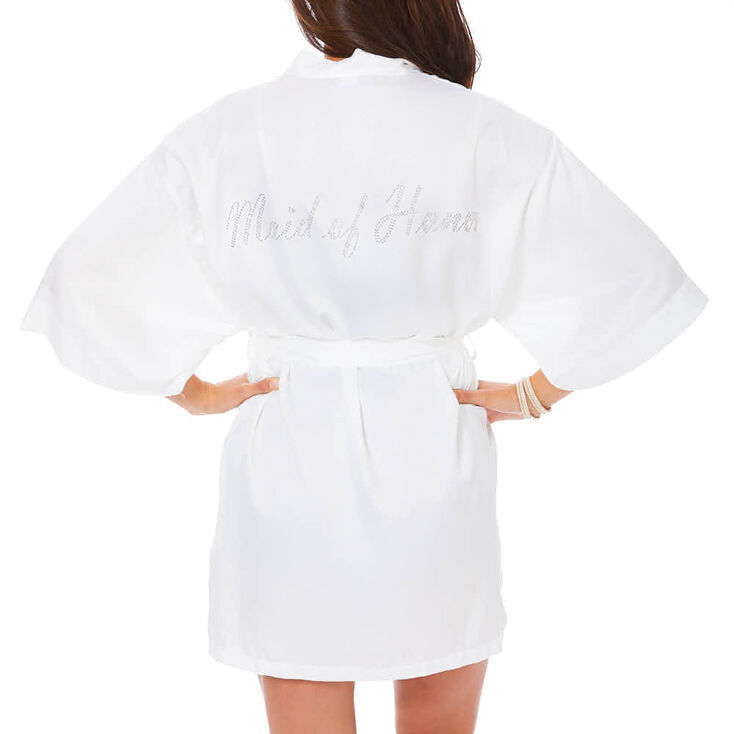 White Satin & Crystal Maid of Honor Robe - M/L,