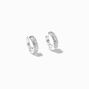 Silver Crystal Rows Embellished 15MM Huggie Hoop Earrings,
