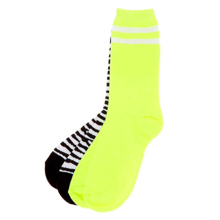 Neon Zebra Print Crew Socks - 2 Pack,