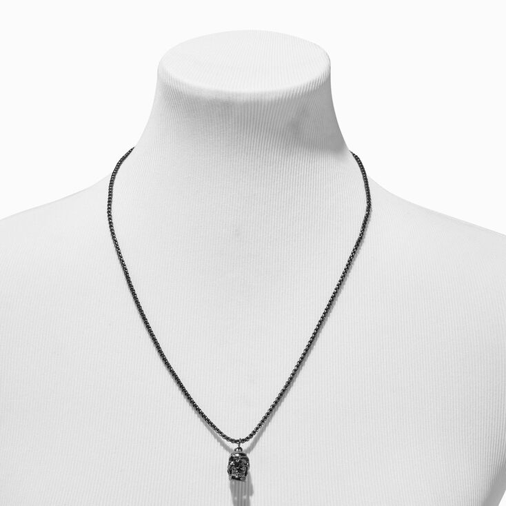 Hematite Skull Pendant Necklace,