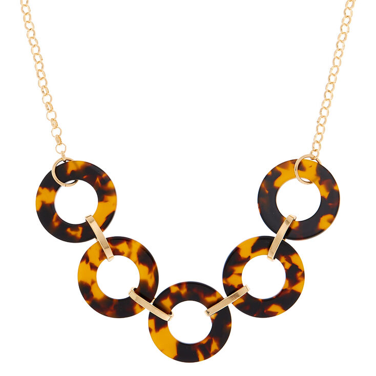 Gold Round Link Resin Tortoiseshell Statement Necklace - Brown,