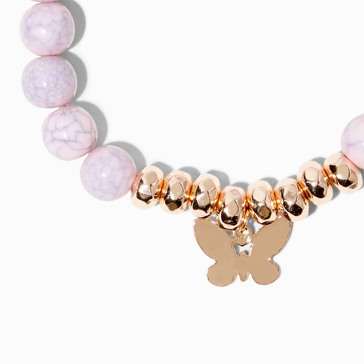Pink Marble Beaded Butterfly Stretch Bracelet,