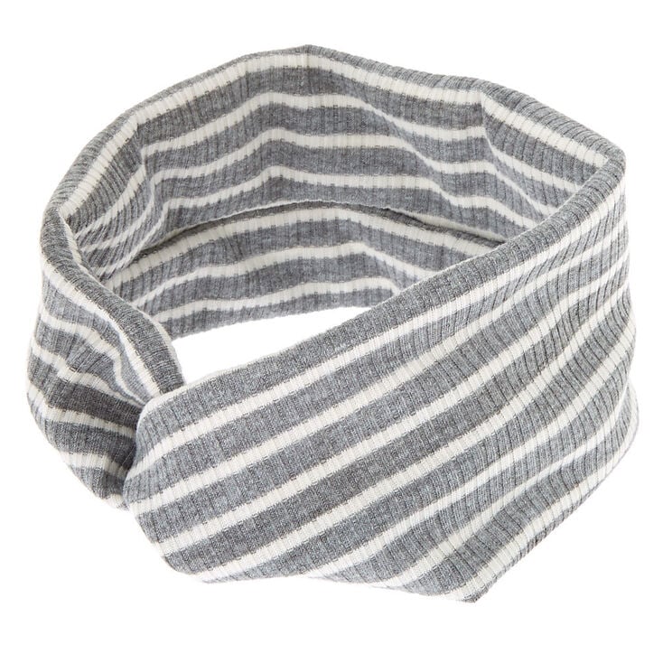 Rib Knit Stripe Headwrap - Gray,