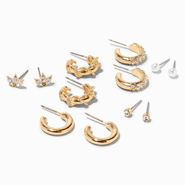 Gold Mixed Stud Earrings - 6 Pack,