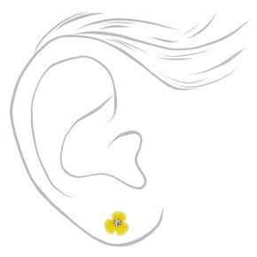 Sterling Silver Daisy Stud Earrings - Yellow,