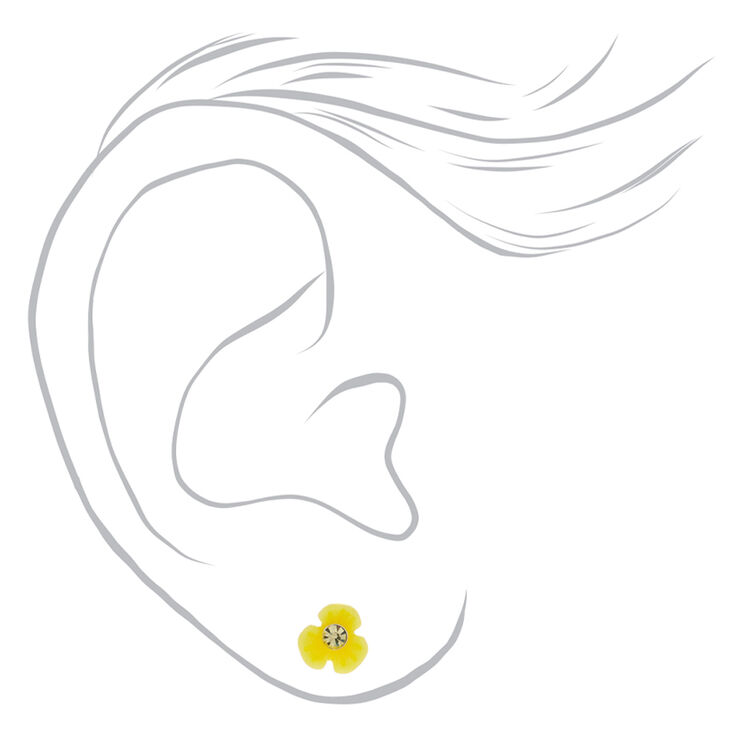 Sterling Silver Daisy Stud Earrings - Yellow,