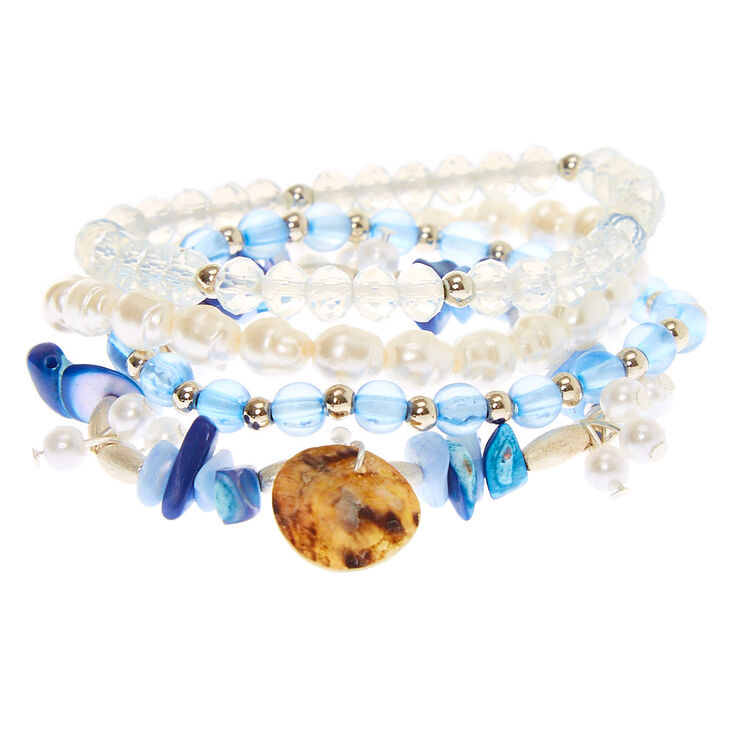 Silver Puka Stone Stretch Bracelets - Blue, 4 Pack,